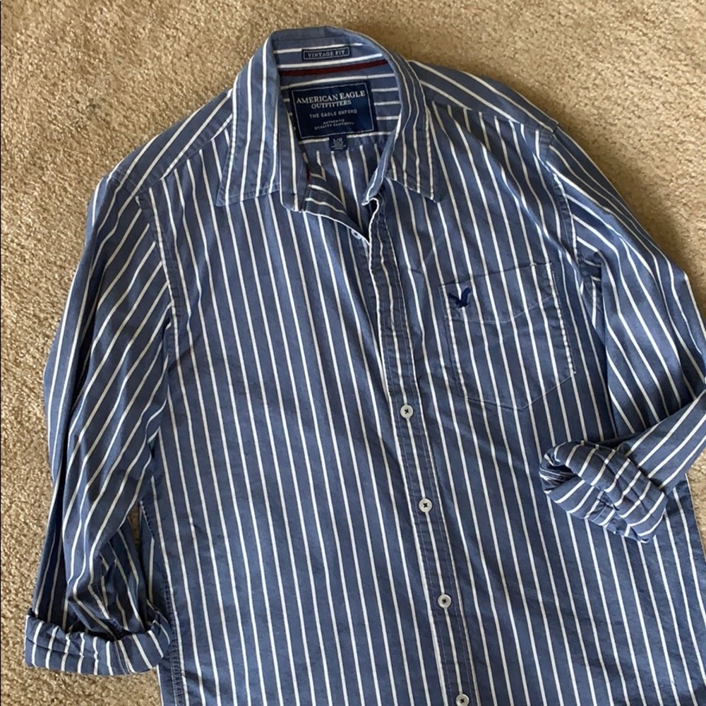 AE chambray and white stripe button up!